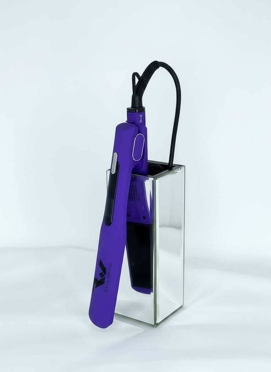 Ryan Wayne purple ceramic flat iron open with controls visible