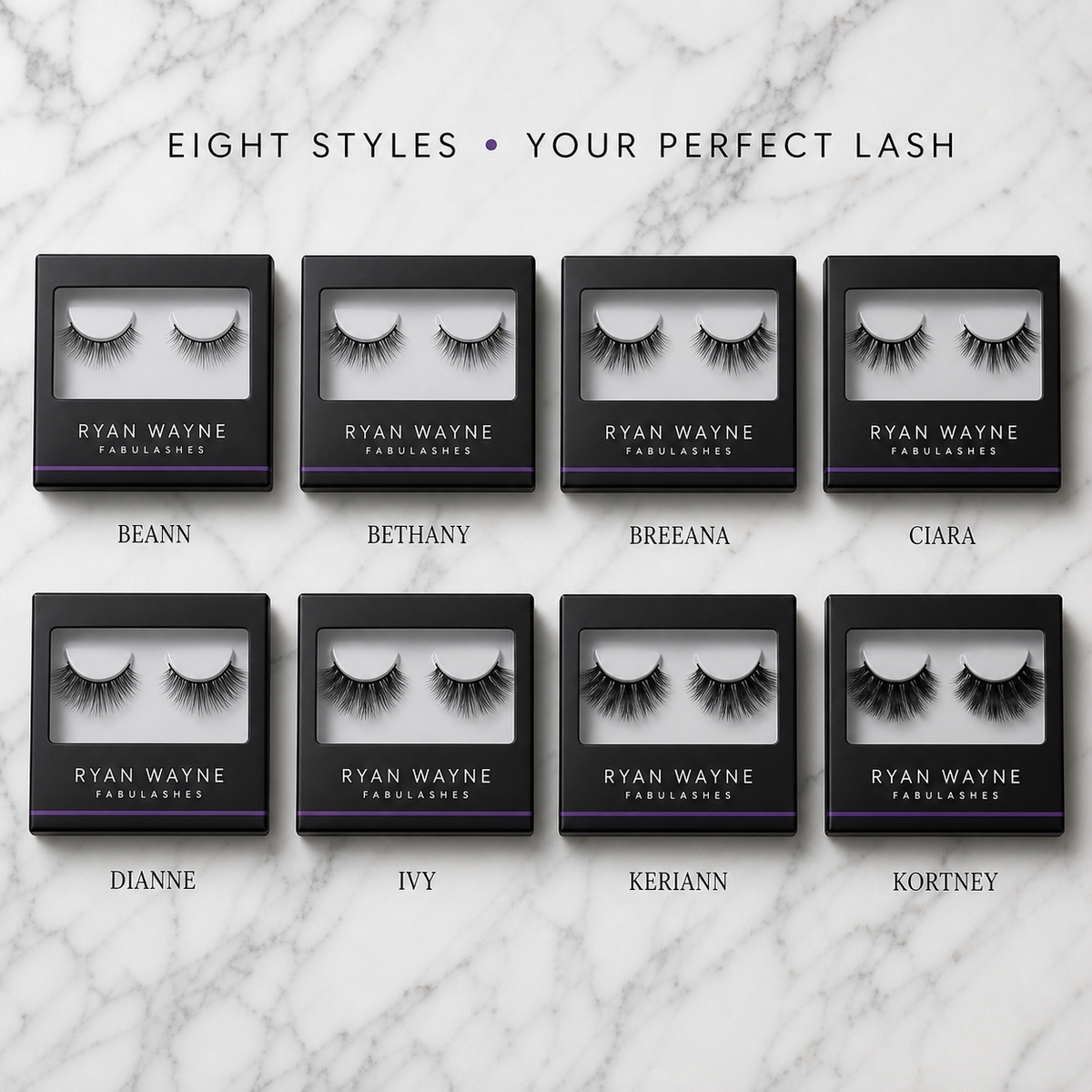 Ryan Wayne Fabulashes collection featuring eight strip-lash styles