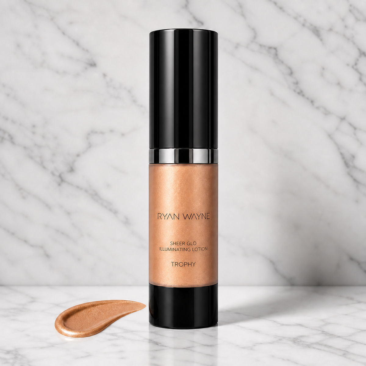 Ryan Wayne Sheer Glo Illuminating Lotion in Trophy with glossy black lid