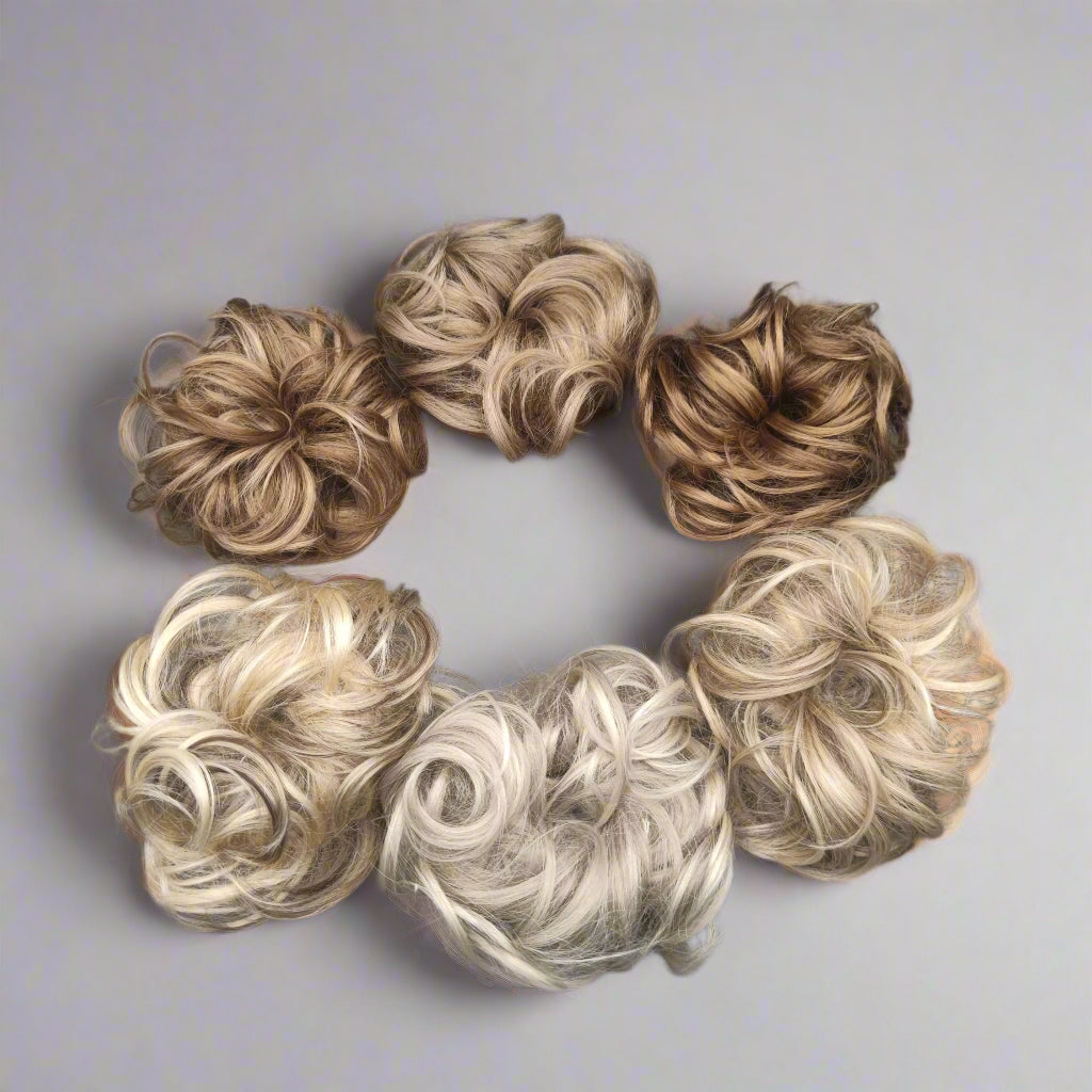 Ryan Wayne human-hair volume scrunchies in blonde shades