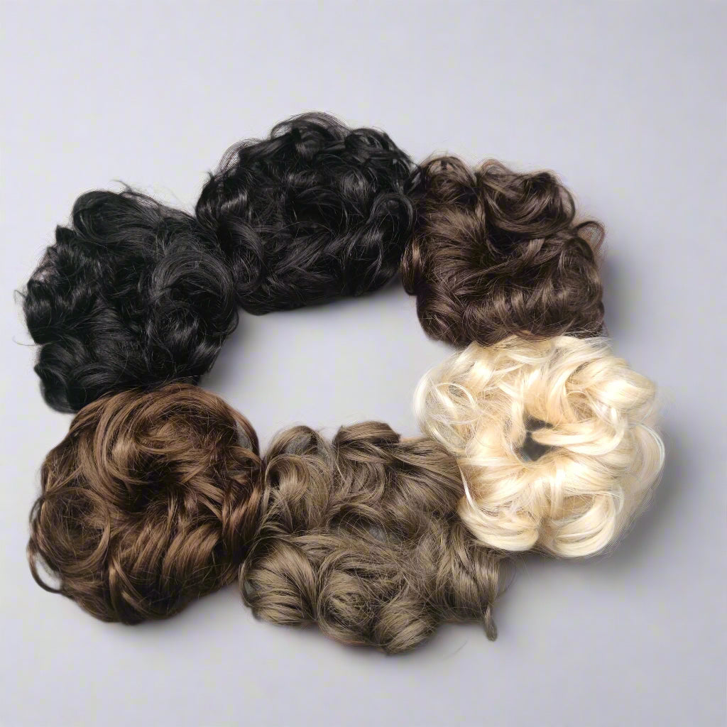 Ryan Wayne human-hair volume scrunchies in dark and light shades