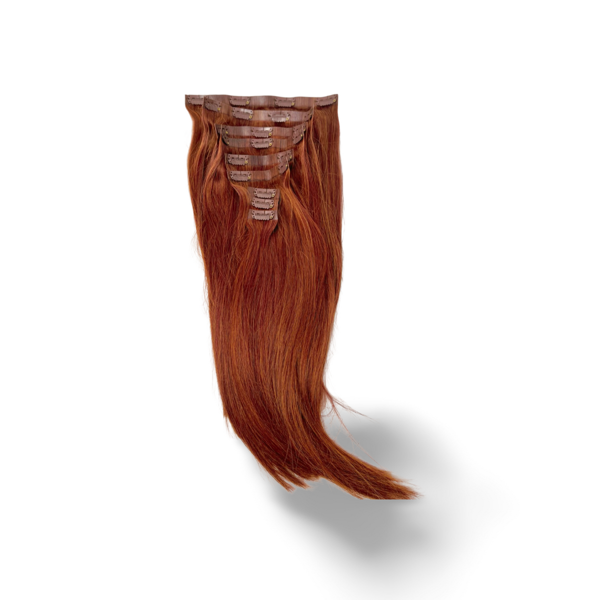 Straight auburn clip-in extension set