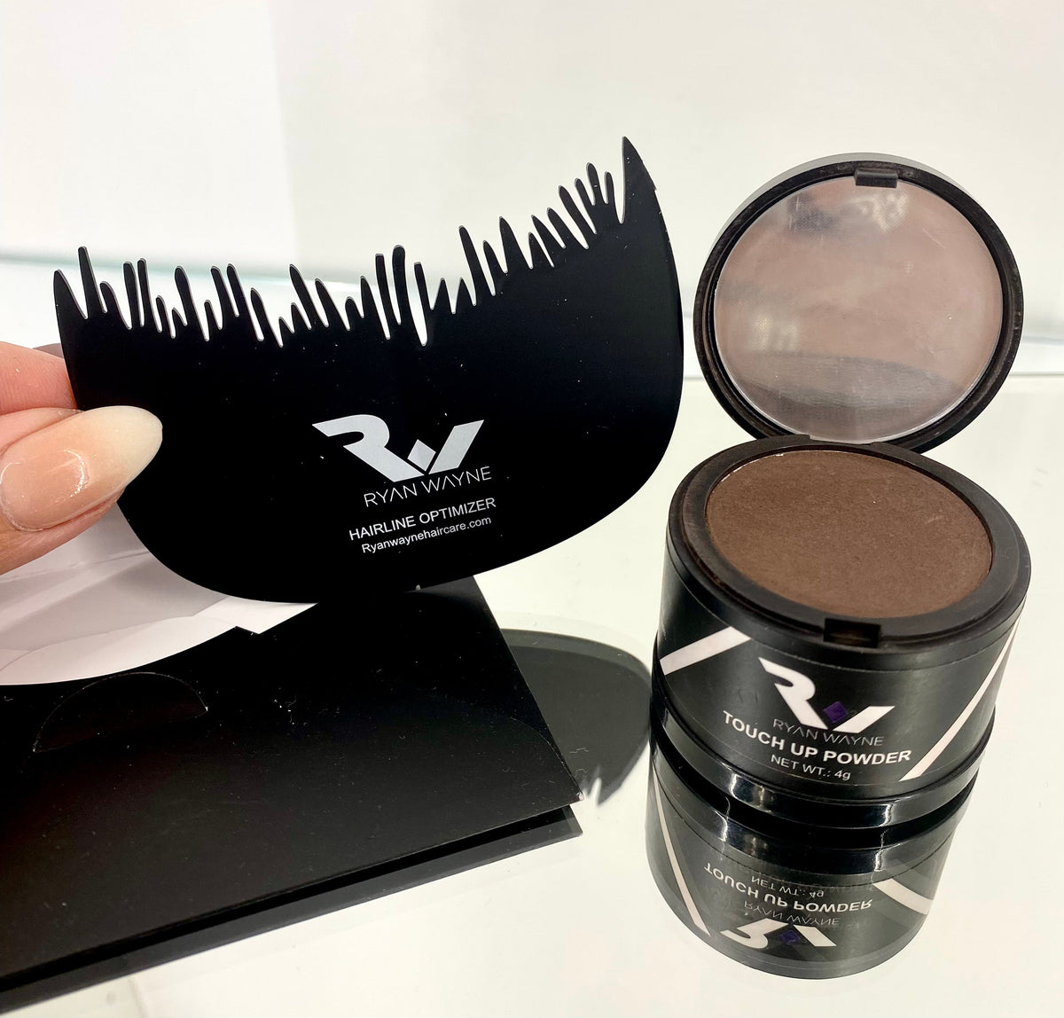 Ryan Wayne Touch-Up Powder with hairline optimizer stencil