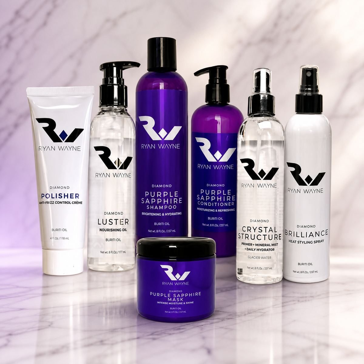 Ryan Wayne Deluxe Haircare Kit on white marble